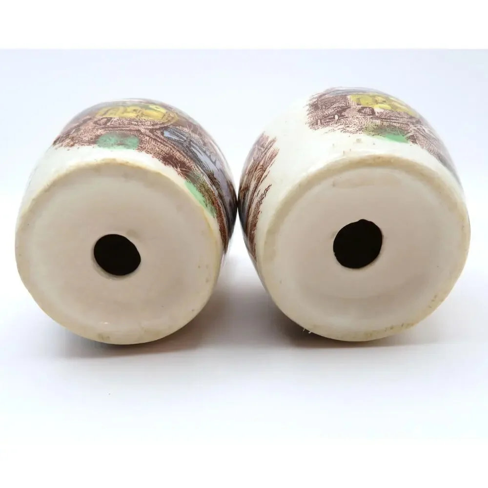 Vintage NASCO Mountain Woodland Salt Pepper Shakers Caddy Transferware Japan